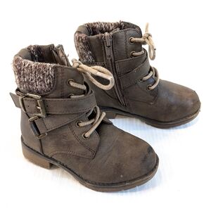 I.D. REQUIRED Toddler Girl Brown Lace-up Boots With Knit Sweater Cuff Size 7